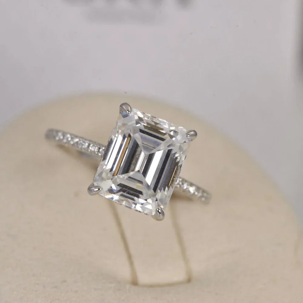 5.5ct Emerald Cut Moissanite Engagement Ring 925